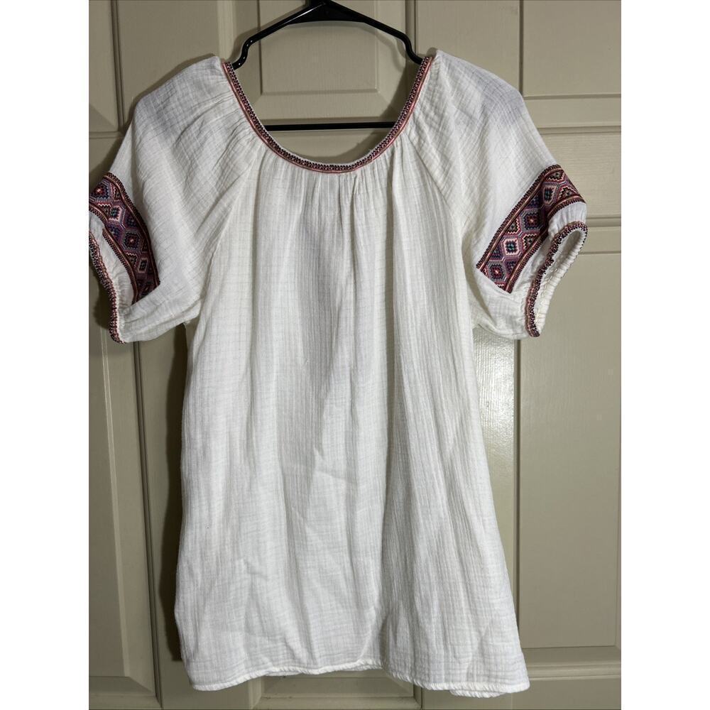 J. Crew Embroidered Gauze Peasant Tunic Top Cream Southwestern Boho Bohemian XS - Picture 4 of 5